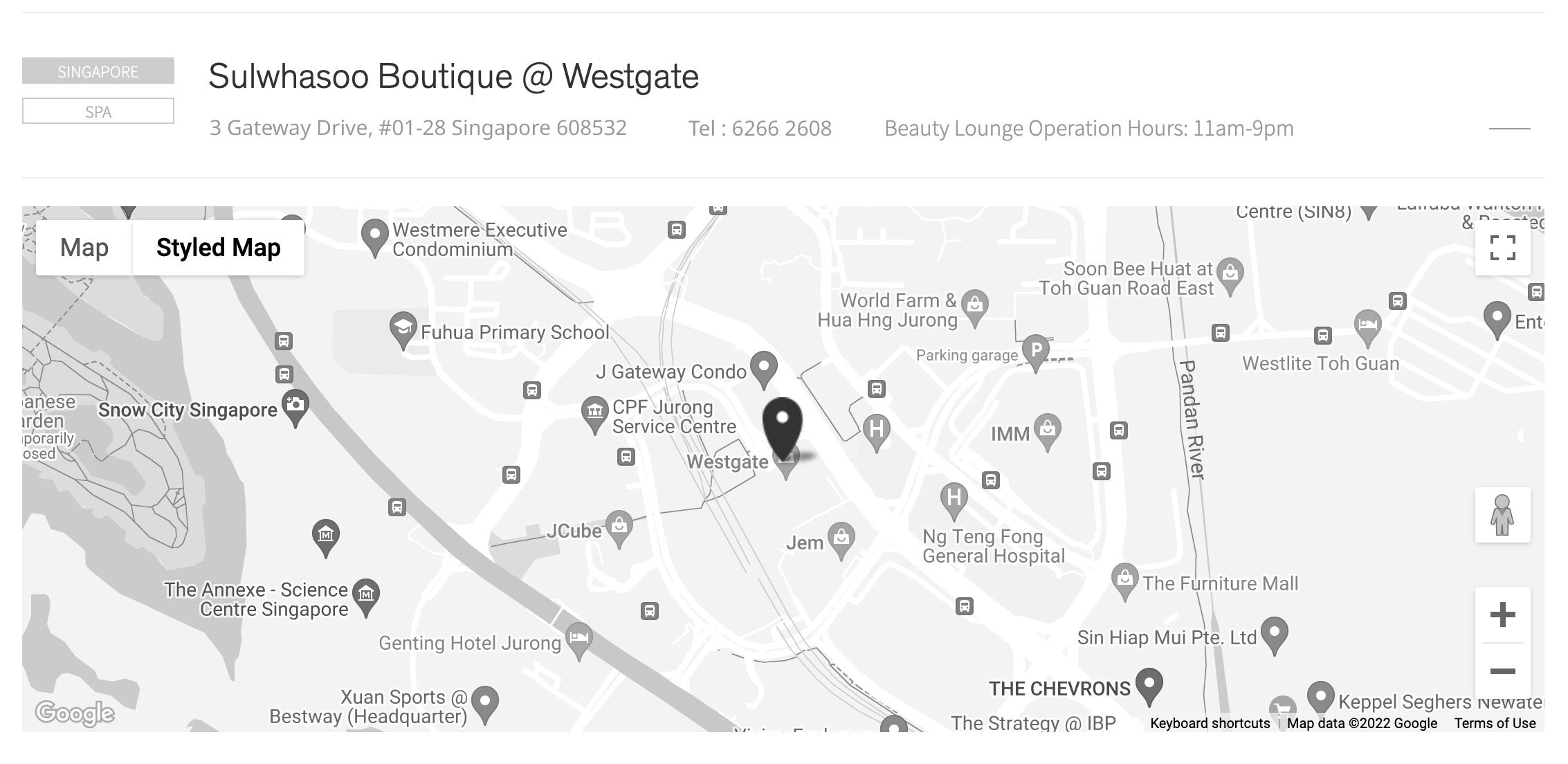 Sulwhasoo Boutique @ Westgate/3 Gateway Drive, #01-28 Singapore 608532/Tel:62662608 / Beauty Lounge Operation Hours:11am-9pm