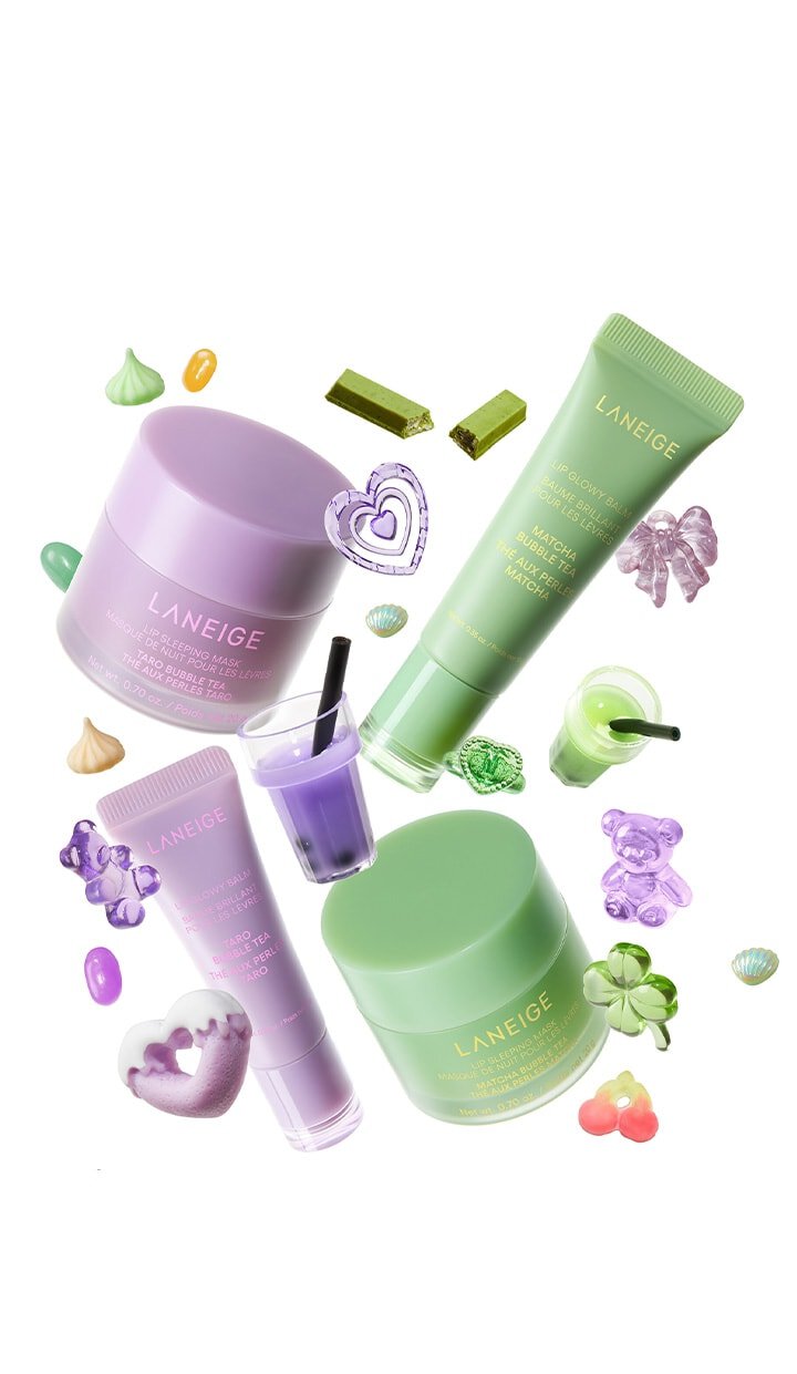 NEW Bubble Tea Collection of Lip Glowy Balm and Lip Sleeping Mask (Taro Bubble Tea and Matcha Bubble Tea)