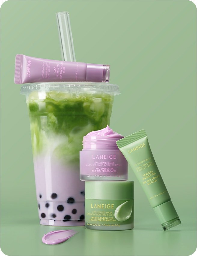 NEW Bubble Tea Collection of Lip Glowy Balm and Lip Sleeping Mask (Taro Bubble Tea and Matcha Bubble Tea)