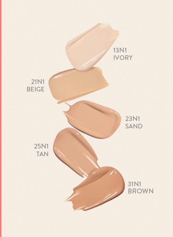 from brighter to darker, 13N1 IVORY / 21N1 BEIGE / 23N1 SAND / 25N1 TAN