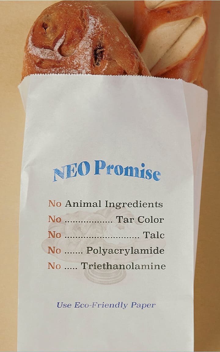 NEO Promise: No Animal Ingredients, No Tar Color, No Talc, No Polyarcylamide, No Triethanolamine, Use Eco-Friendly Paper
