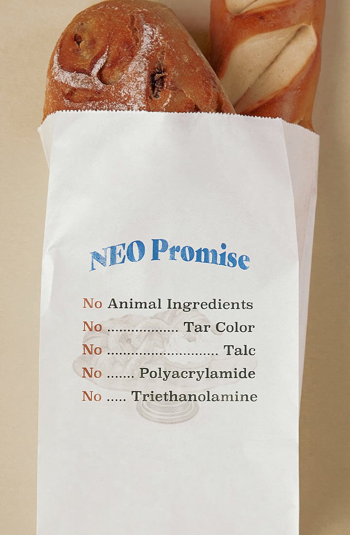 NEO Promise: No Animal Ingredients, No Tar Color, No Talc, No Polyarcylamide, No Triethanolamine