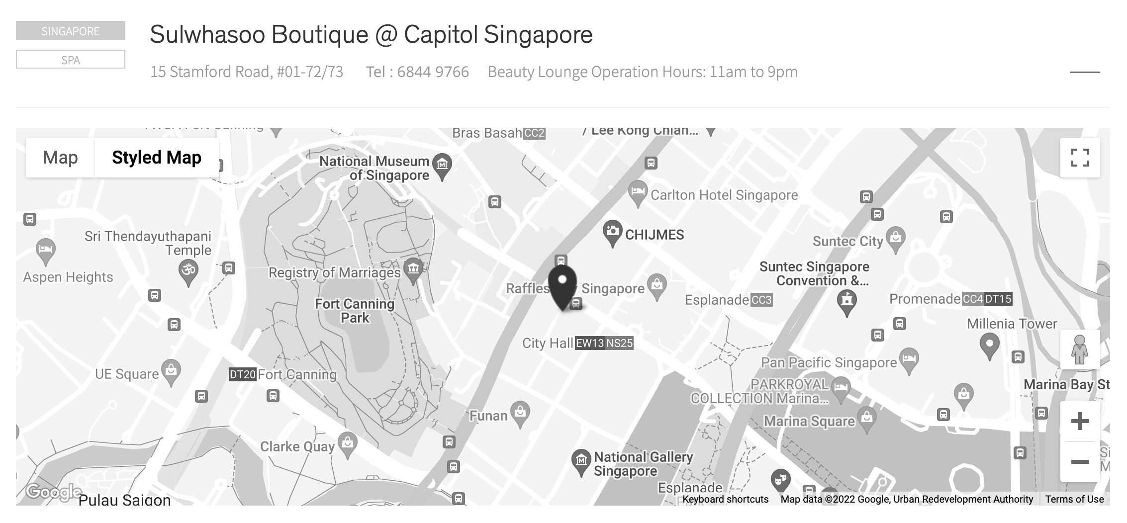 Sulwhasoo Boutique @ Capitol Singapore / 15 Stamford Road, #01-72/73 / Tel:68449766 / Beauty Lounge Operation Hours:11am to 9am