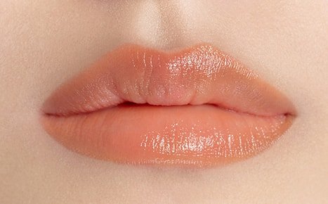 A model with Perfecting Lip Color NO. 520 AMBER applied once