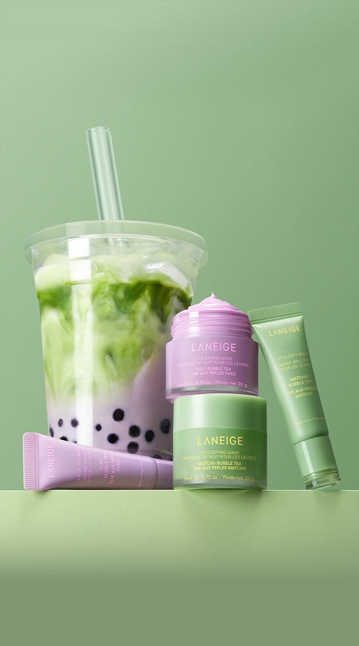 NEW Bubble Tea Collection of Lip Glowy Balm and Lip Sleeping Mask (Taro Bubble Tea and Matcha Bubble Tea)