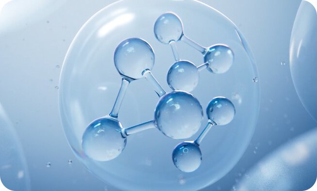 A stylized depiction of water molecules enclosed in a sphere illustrates the hydrating power of Laneige's Water Sleeping Mask.