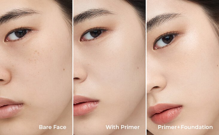 Bare Face / With Primer / Primer + Foundation