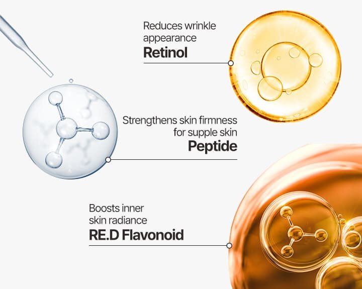 Retinol/Peptide/RE.D Flavonoid addresses dullness of skin and reveals supple skin